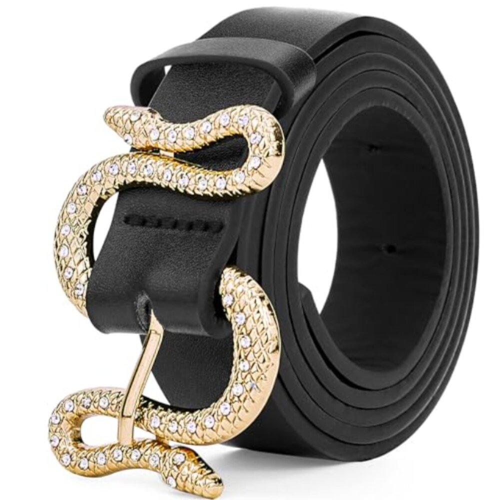 Leather Adjustable Western Snake Buckle Belt